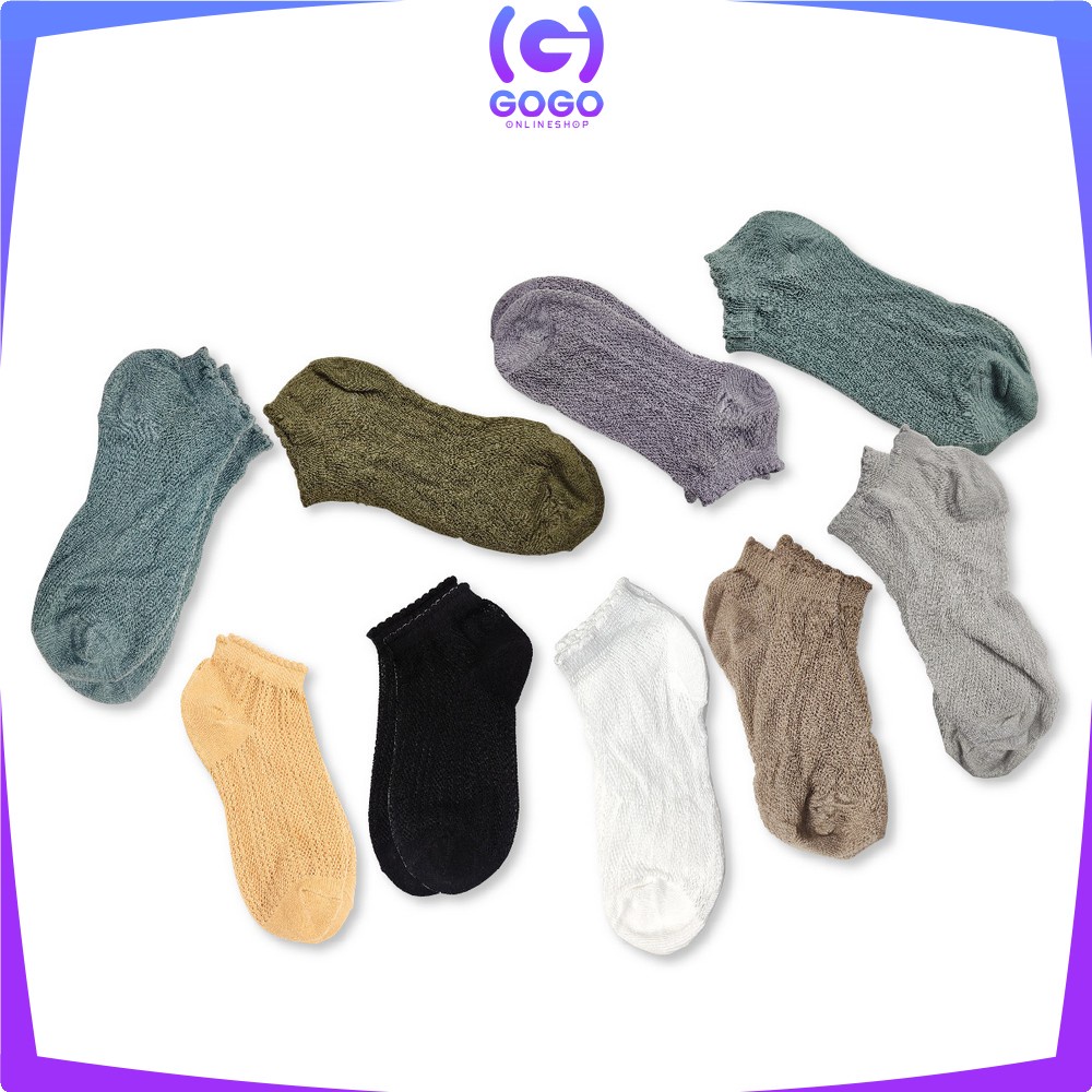 GOGO-P252 Kaos Kaki Wanita Motif Polos Pattern Garis / Kaoskaki Pola Pendek Semata Kaki Fashion Korea Women Sock Import