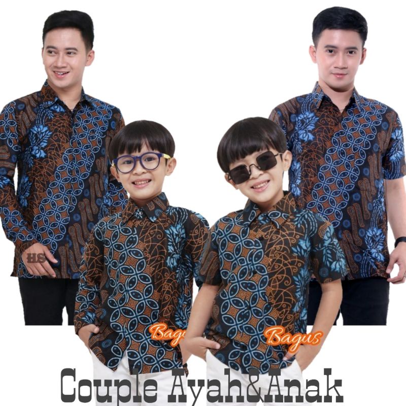 TERBARU Couple sweet || couple batik ayah dan anak cowok BATIK motif seno biru size M L XL XXL 3L 4L 5L