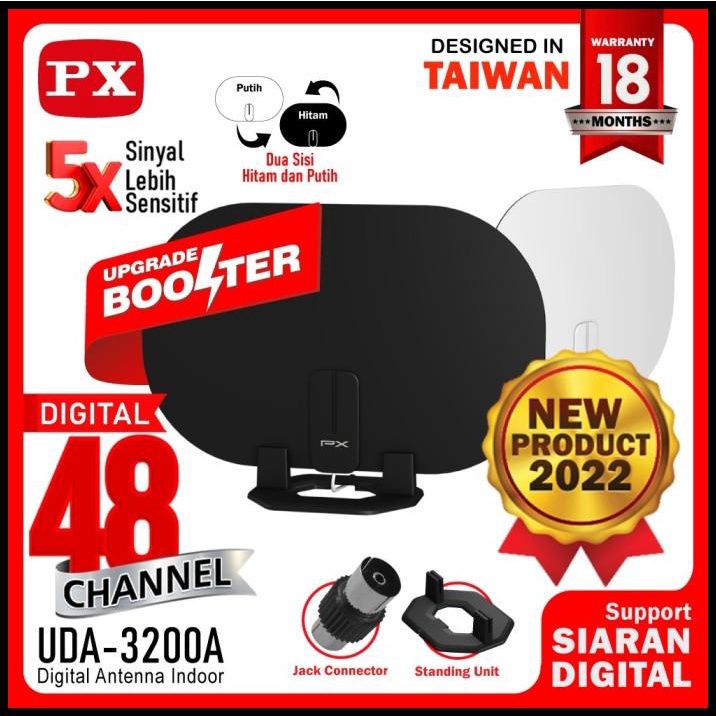 Px Antena Tv Digital Analog Indoor Dinding Dvb T2 + Booster -Uda-3200A