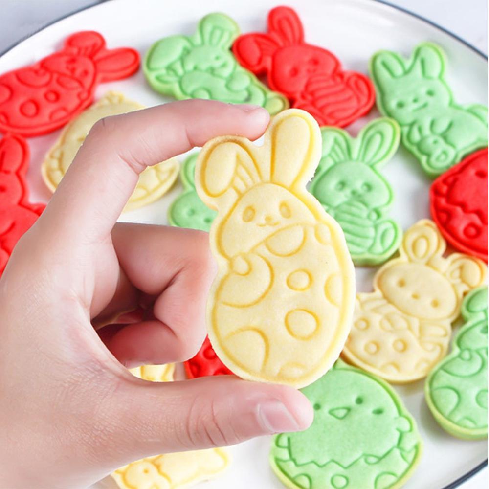 Solighter 6Pcs/Set Easter Cookies Cutter Plunger Kartun Kelinci Ayam Dekorasi Paskah