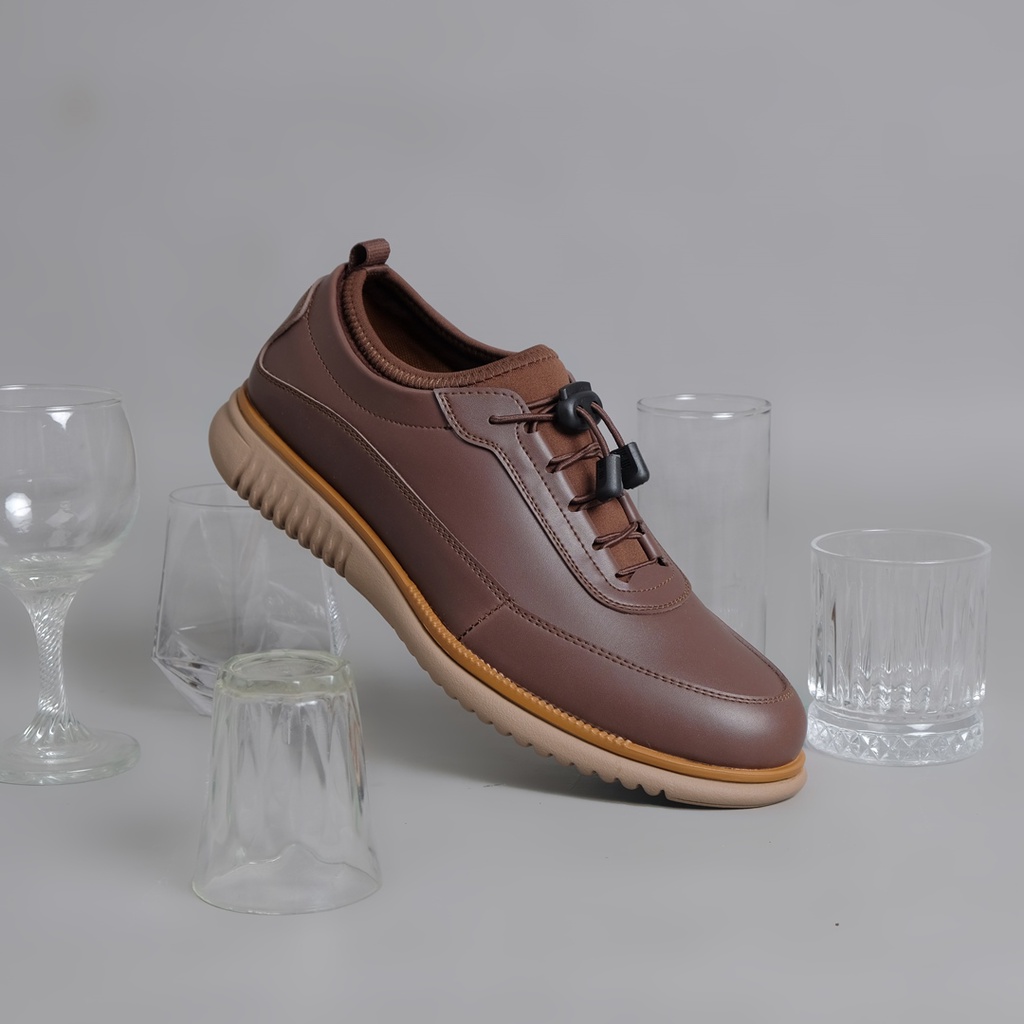 WAVE DARKBROWN ORIGINAL x VOLVE PROJECT Sepatu Formal Coklat Pria Pantofel Kerja Kantor Dinas Resmi Kantoran Pesta Undangan Wedding Kondangan Nikah Kuliah Modern Casual Oxford Derby Semi Kulit Premium Footwear Big Size Jumbo Ukuran Besar 44 Keren Branded