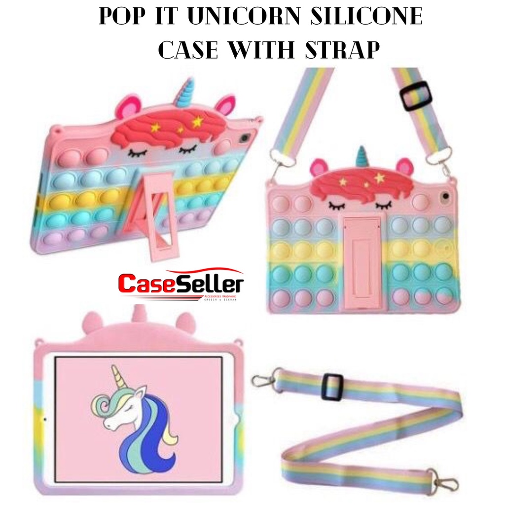 Samsung Galaxy Tab A7 Lite (T220/T225) 8.7 inch 2021 | T290/ T295 | T500/ T505 | P610 / P615 S6 Lite Pop It Unicorn Silicone Soft Case Strap