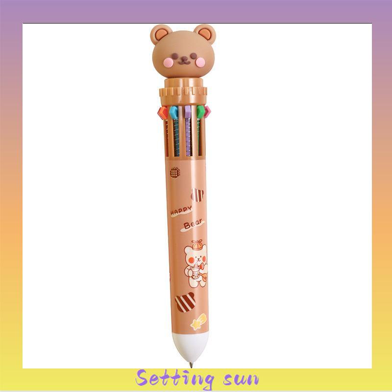 1pc Pulpen Mekanik 10 Warna Warni Rectractable Pen Color Motif Kartun Lucu Bear Grid Kotak Aesthetic Bolpoin Alat Tulis Sekolah TN