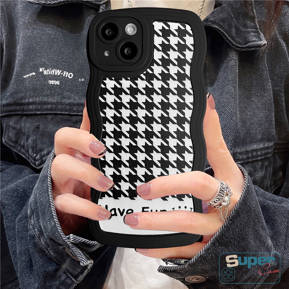 Soft Case Motif Smiley Houndstooth Untuk iPhone 11 14 12 13 Pro Max XR 6 6s 7 8 Plus 14 Plus X XS Max SE 2020