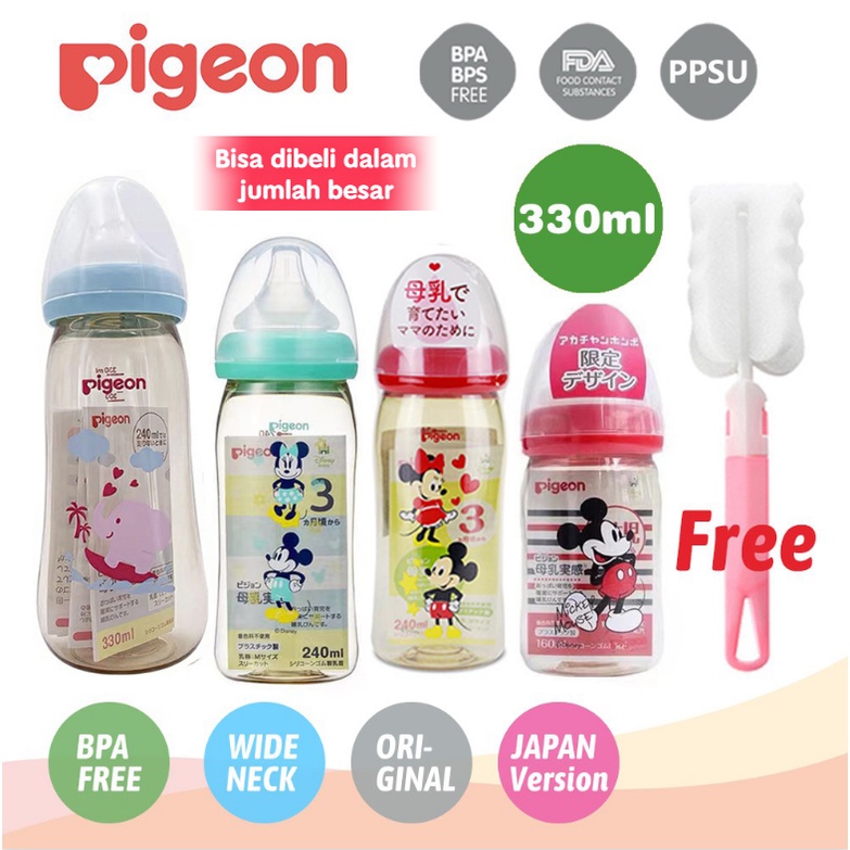 Pigeon Botol Susu Bayi model Leher Lebar Motif Mickey Mouse Ukuran 5 / 8 / 160 / 240ml Ppsu