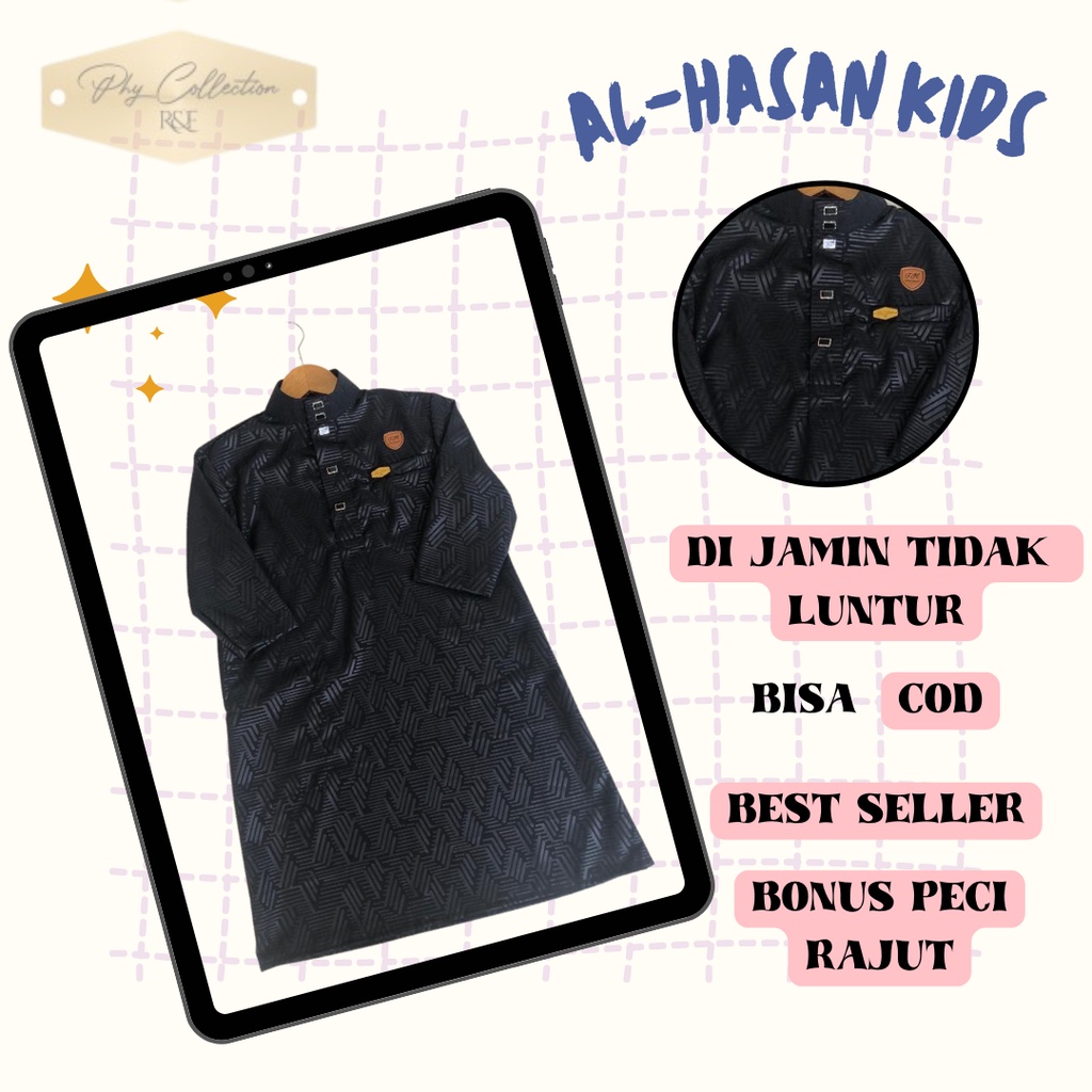 AL-HASAN KIDS Gamis Jubah Kids Anak Remaja Laki Laki cowo Jubah Habib Anak Cowok Lengan Panjang Kancing Snap Terbaru 2022 Usia 4-12 Tahun