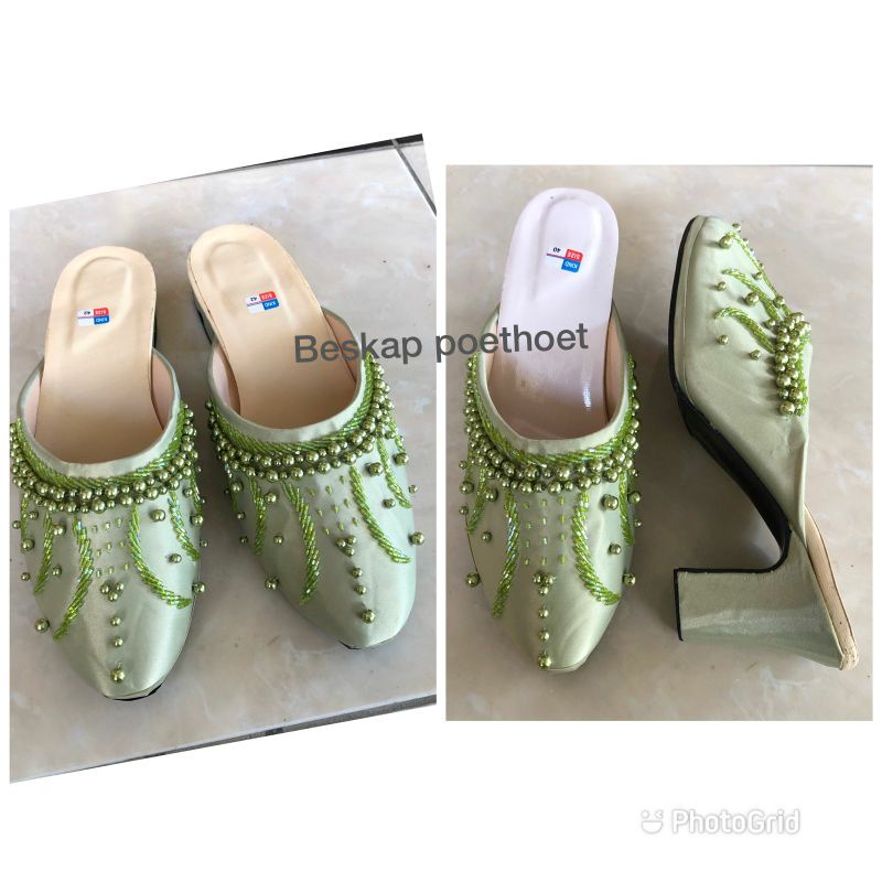 Set selop pengantin Jawa Payet sepatu pengantin pria wanita wedding shoes hijau sage green muda