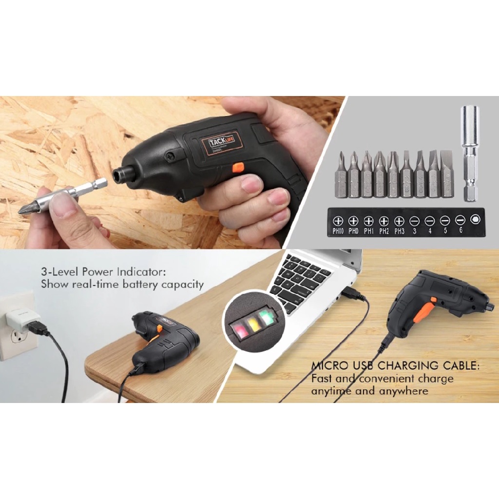 TACKLIFE SDP60DC - Rechargeable Cordless Electric Screwdriver 9 Bits