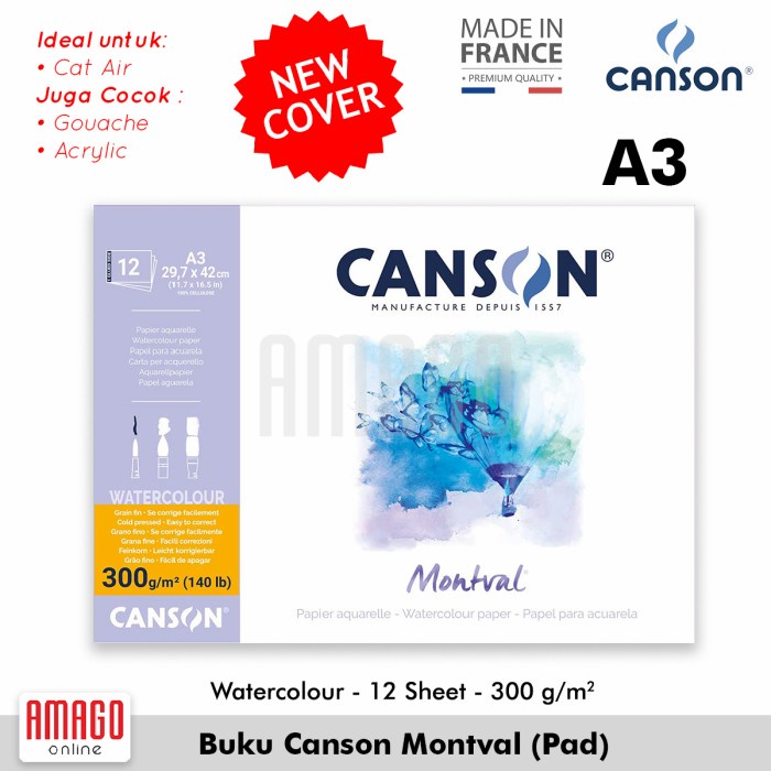 

CANSON MONTVAL - 12 SHEETS - A3 (29,7x42) CP - 300G (PAD) - 200807320