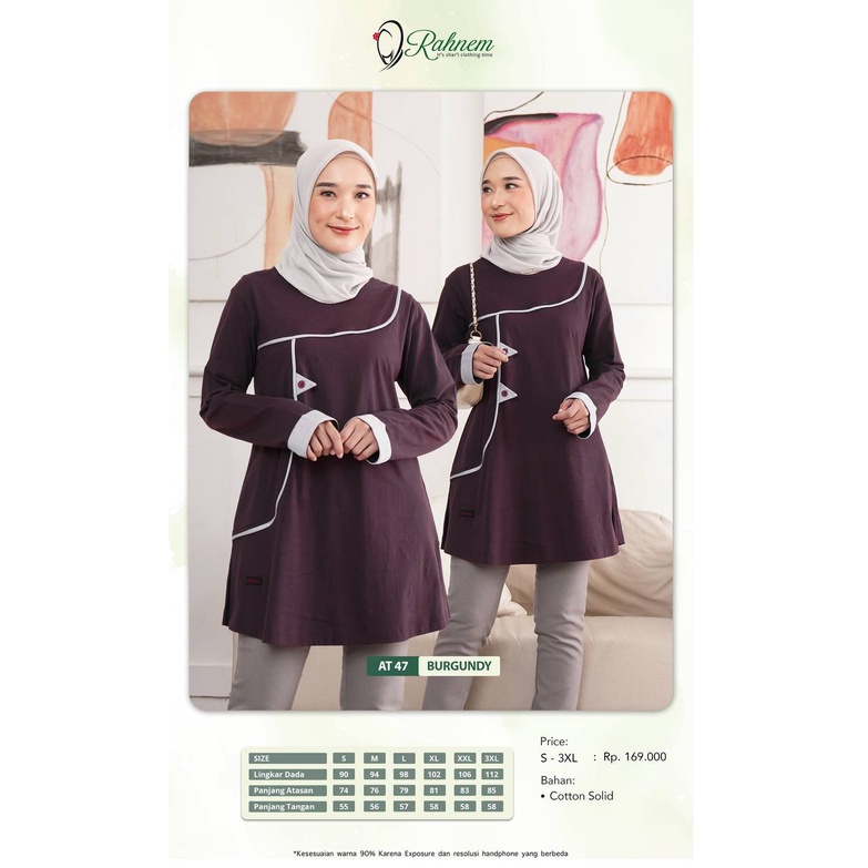 Atasan Muslimah Rahnem AT 47 / Burgundy - Coklat / Blouse / Baju / Tunik Rahnem