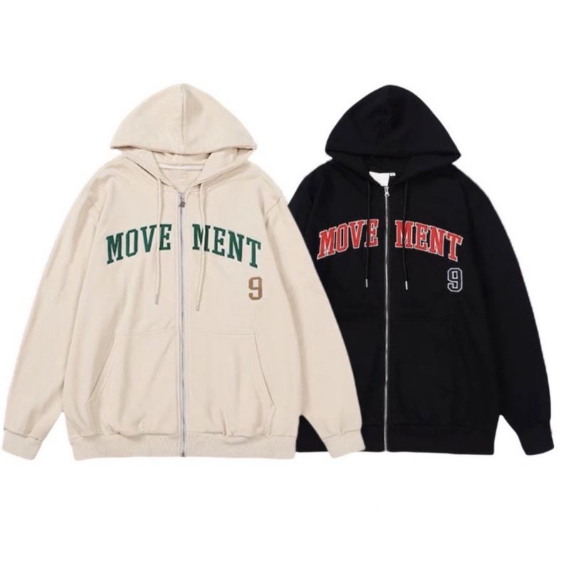 (S - XXXXXL 6XL) Zip Hoodie MOVEMENT Jacket Boy Gilrs Oversize Krem Khaki Jaket Zipper MOVE MENT BIGSIZE Hoodi Jumper Beige Resleting Jumbo Unisex Sweatshirts Fleece Harajuku Street Wear Korean Style Urban Fashion Hijau Botol Dark Green Khaki Mocca Coksu