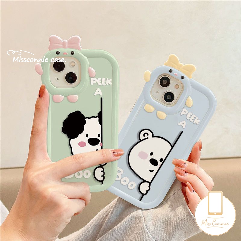 Couple Case Samsung A12 A04s A32 A04 A03 A14 A04E A13 A52 A50s A53 A03s A73 A51 A52s A23 A50 A22 A71 A30s A11 A33 A31 A02s A21s 3D Bow Monster Lucu Peek a Boo Bear Puppy Soft Case