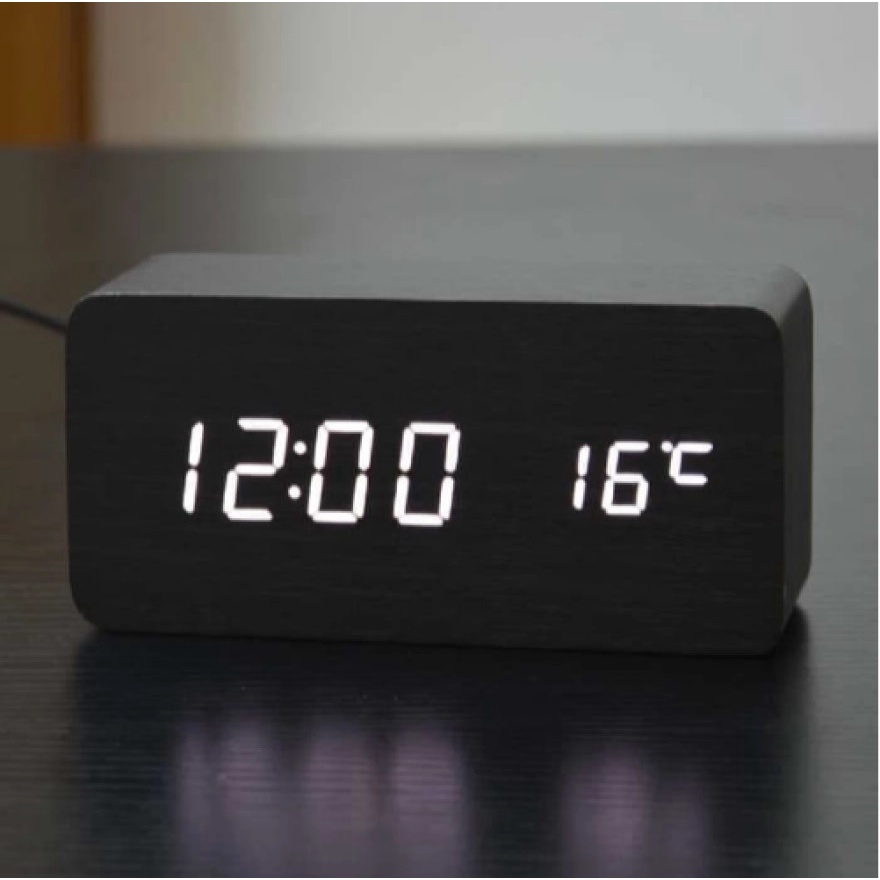 Jam Meja Kayu Led Digital / Digital Wooden Wood Smart Alarm Clock