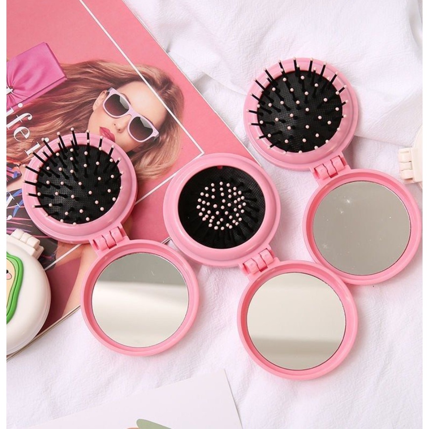 BAJ Cermin make up set sisir lipat portable travel traveling 2 in 1 karakter lucu Sisir Lipat Bulat Dengan Cermin Anti Kusut AK087