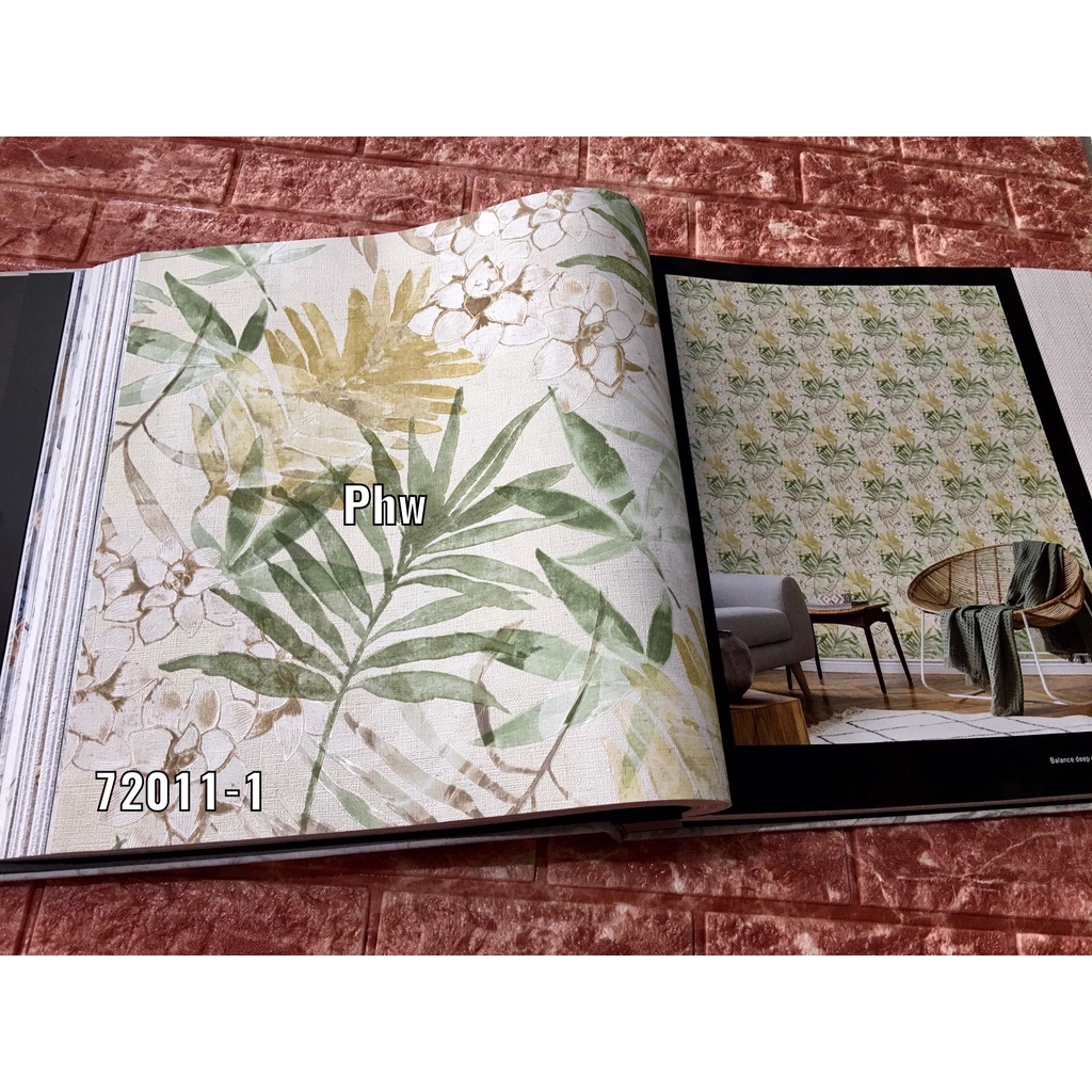 Wallpaper Dinding Korea Motif Daun Bambu Hijau Kuning Bunga Kombinasi LVie