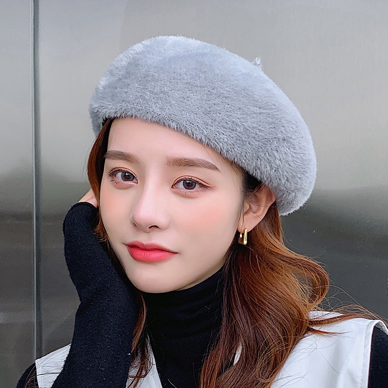 Topi Baret Wanita Bentuk Labu Bahan Bulu Mink Untuk Musim Gugur / Dingin