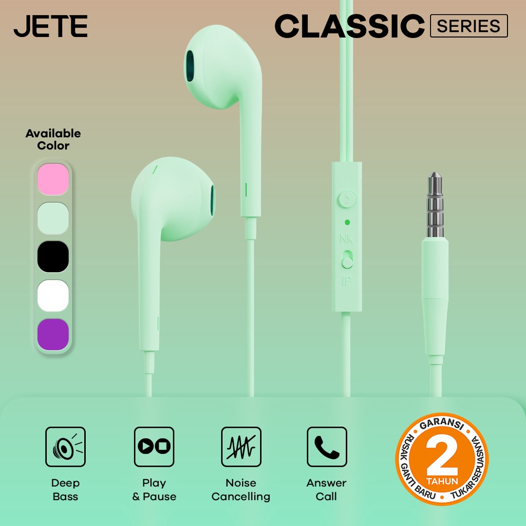 Headset I Earphone I Handsfree 1,2m JETE Classic - Garansi 2 Th