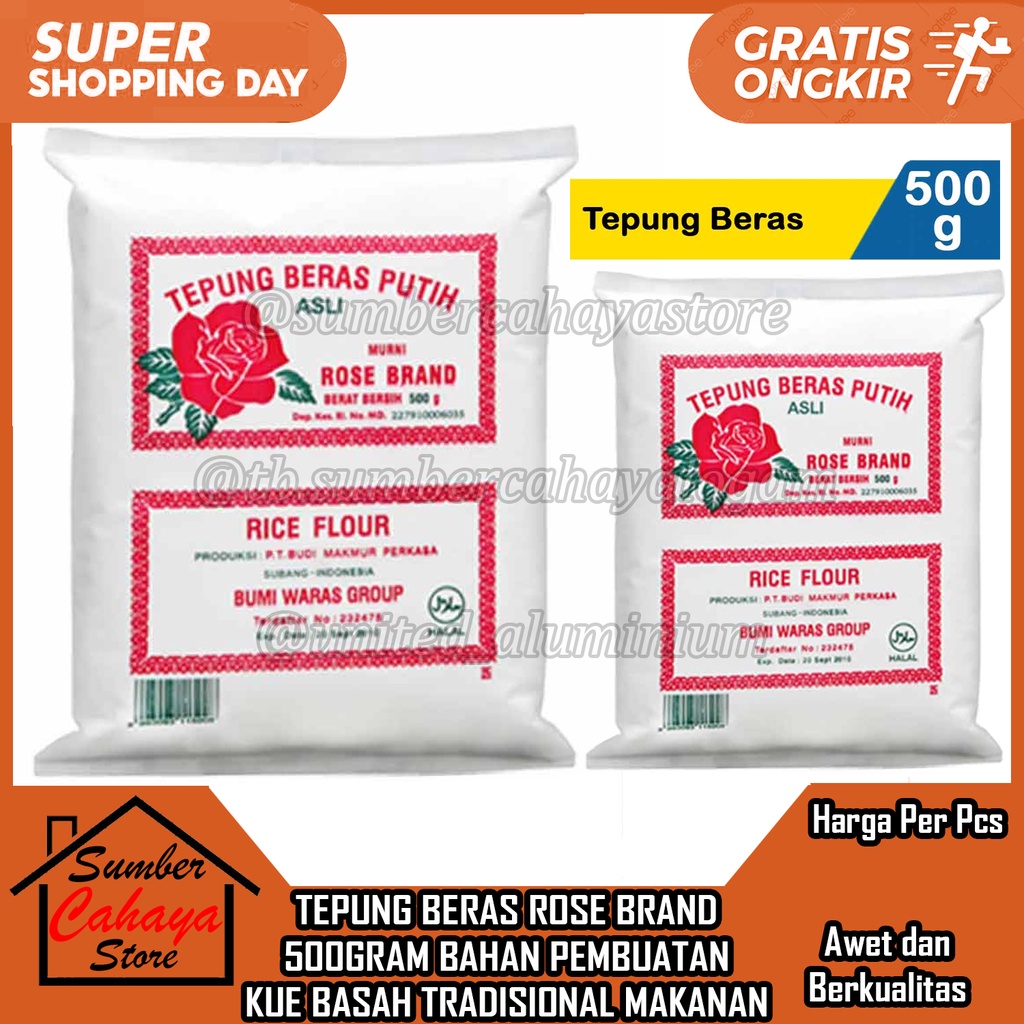 

Rose Brand Tepung Beras 500gr ECER Putih Rosebrand 500Gram Rice Fluor BAHAN TAMBAHAN PEMBUATAN KUE BASAH TRADISIONAL MAKANAN MASAKAN GLUTEN FLOUR NUO MI FEN GANDUM GENDUM ROS BRAN BREN TAPIOKA TERIGU MAIZENA BAKING Kanji