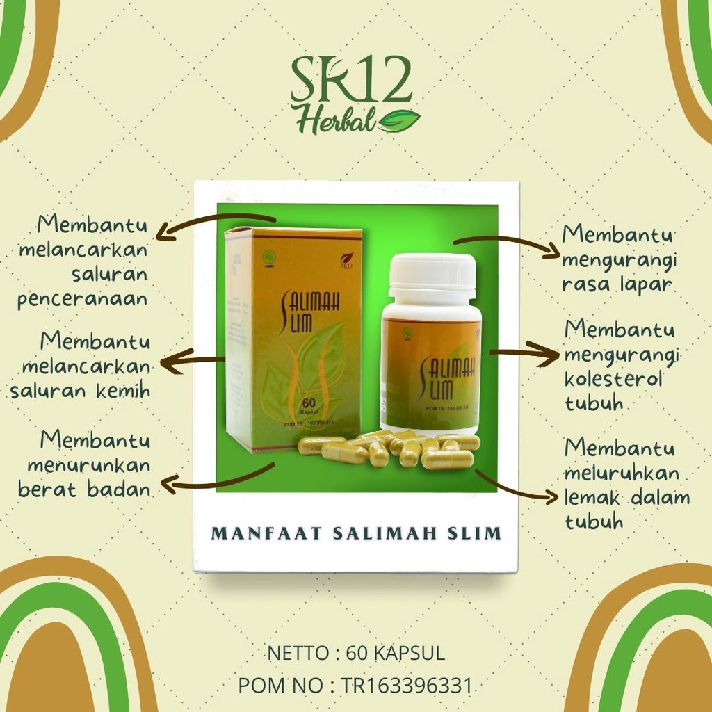 Obat Herbal Pelangsing Salimah Slim / SR12 Salimah Slim Peluntur Lemak Perut Buncit Ampuh / Obat Diet Bpom 60 Kapsul