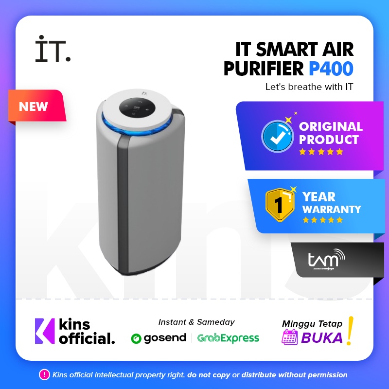 IT Smart Air Purifier P400 White &amp; - HEPA 13, Ionizer &amp; Active Carbon