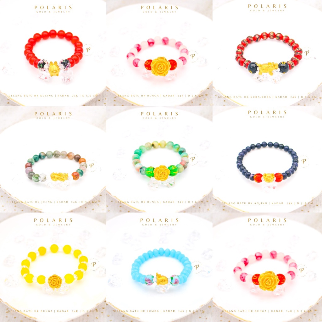 Gelang Batu Mainan Hongkong 24K Ready Stock Perhiasan Emas Kuning Kadar Emas 24K/999 GK8A