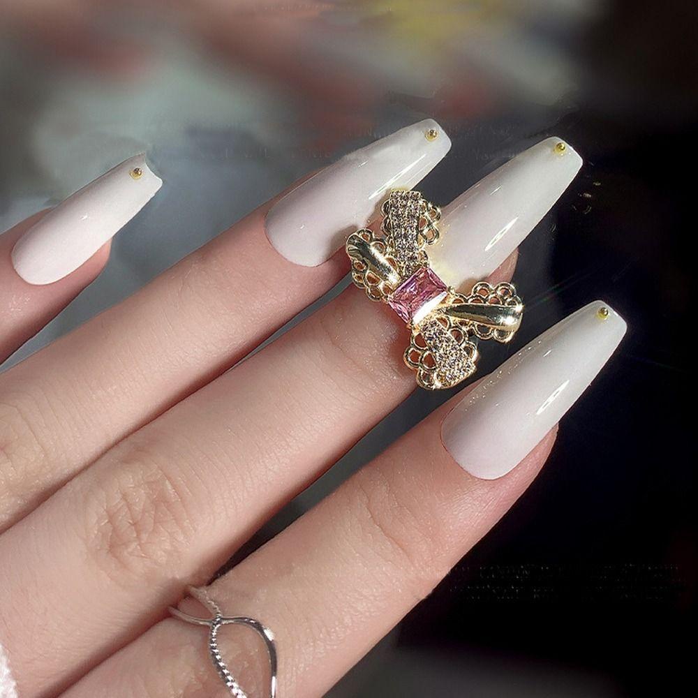 Mxbeauty Busur Kuku Cincin Bergaya Flash Vintage Wanita Perhiasan Glitter Pernikahan Aesthetic Aksesoris Indah Berlian Kuku Zirkon Dekorasi