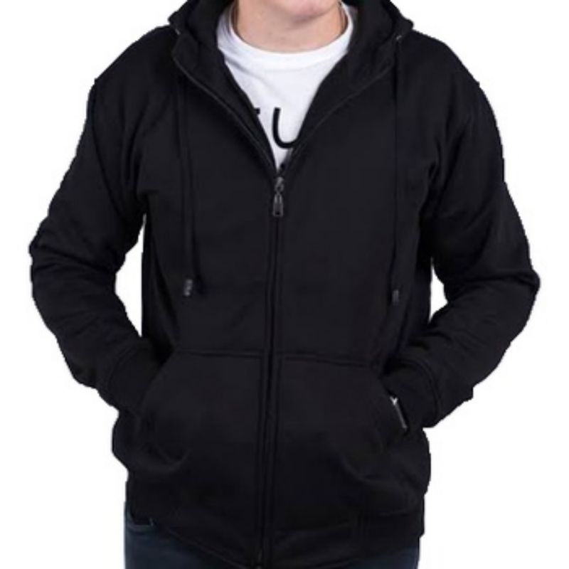 PROMO Jaket Sweater Hoodie Zipper List Resleting Pria Fleece Tebal Saku Dalam Risleting - Hitam M L 