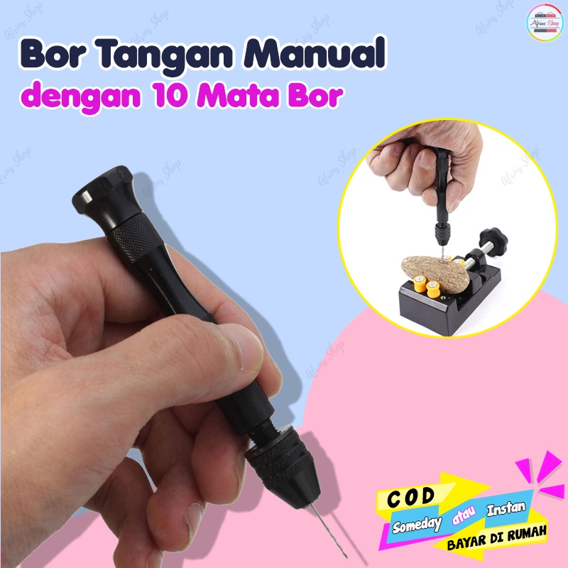 Bor Tangan Manual 10 Mata Bor 0,8mm - 3mm