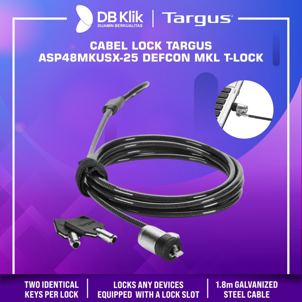 Cabel Lock Targus ASP48MKUSX-25 Defcon MKL T-Lock Master For Notebook