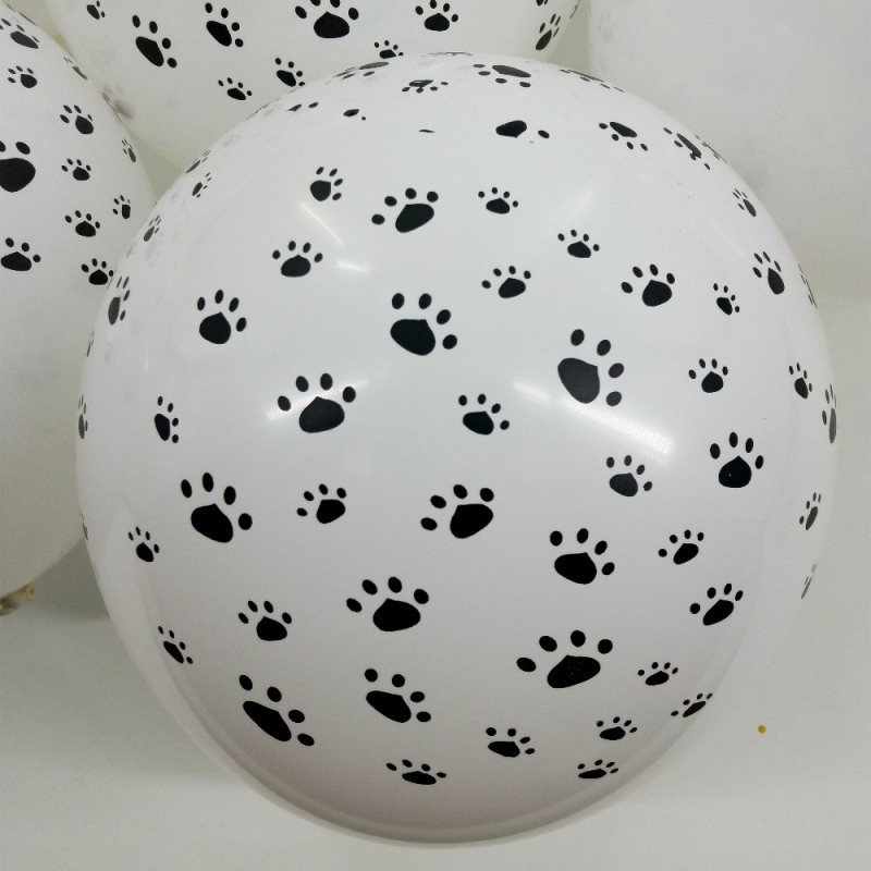 10pcs Balon Latex Motif print Kaki Anjing Warna Hitam Putih Ukuran 12 Inch Untuk Dekorasi Pesta