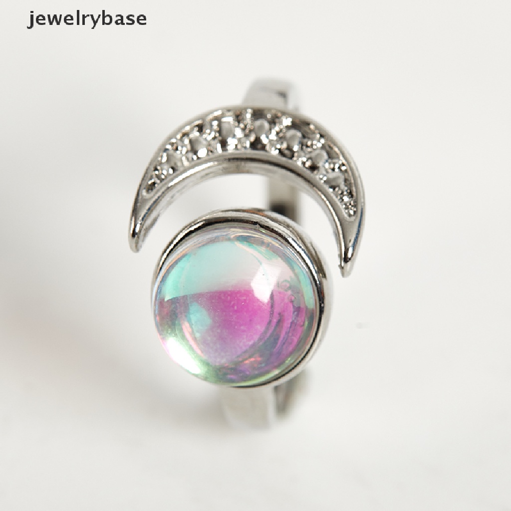 Cincin Model Terbuka Desain Batu Opal Kristal Bulan Warna Silver Gaya Vintage Untuk Dekorasi