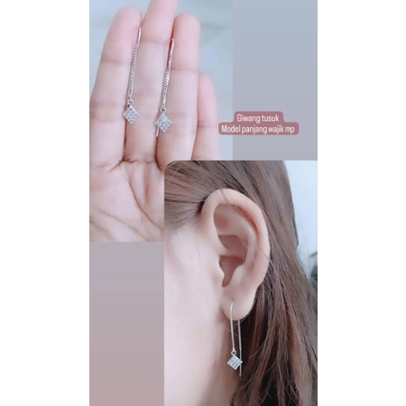 anting perak asli silver 925 lapis emas/anting tusuk rantai itali+gantungan wa*ik mp/asli silver/fashion wanita