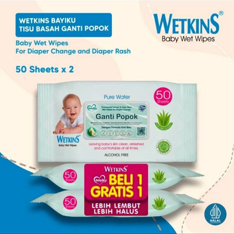 BUY 1 GET 1 Wetkins GANTI POPOK Tisu Basah Ganti Popok Bayi