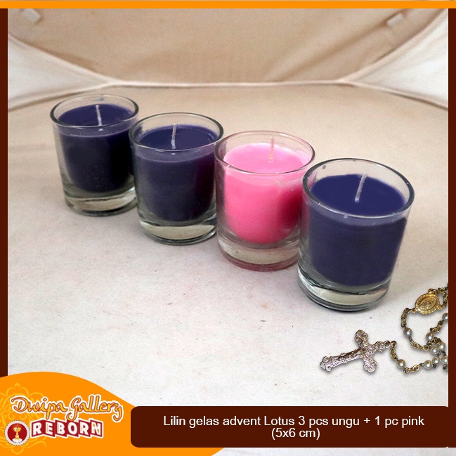 Lilin gelas advent Lotus 3 pcs ungu + 1 pcs pink (5x6 cm)