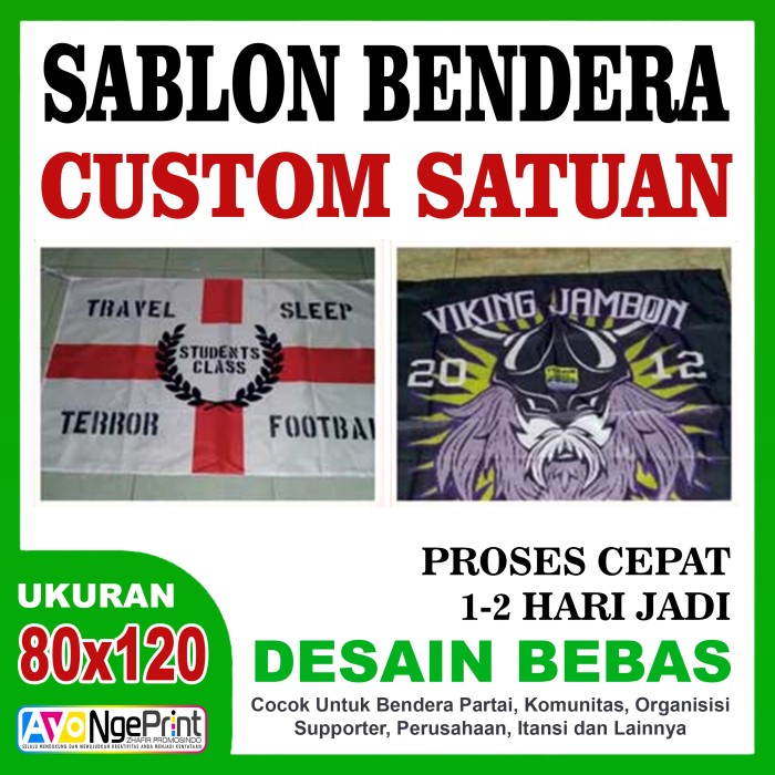Deco Bikin Bendera Suporter Mini Flag Ultras Custom Satuan Uk. 80X120 Cm