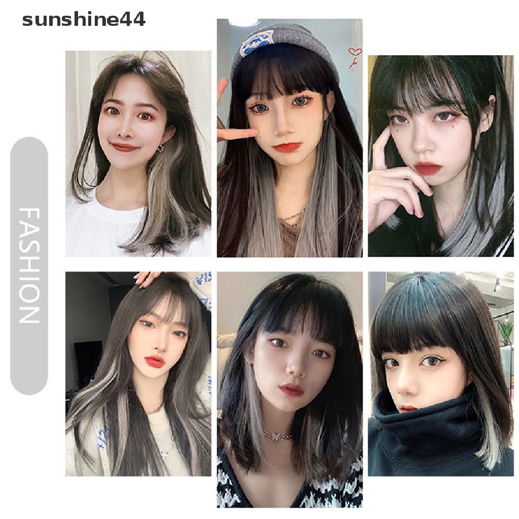 Sunshine Wig / Rambut Palsu Wanita Model Panjang Lurus + Poni Warna Gradasi