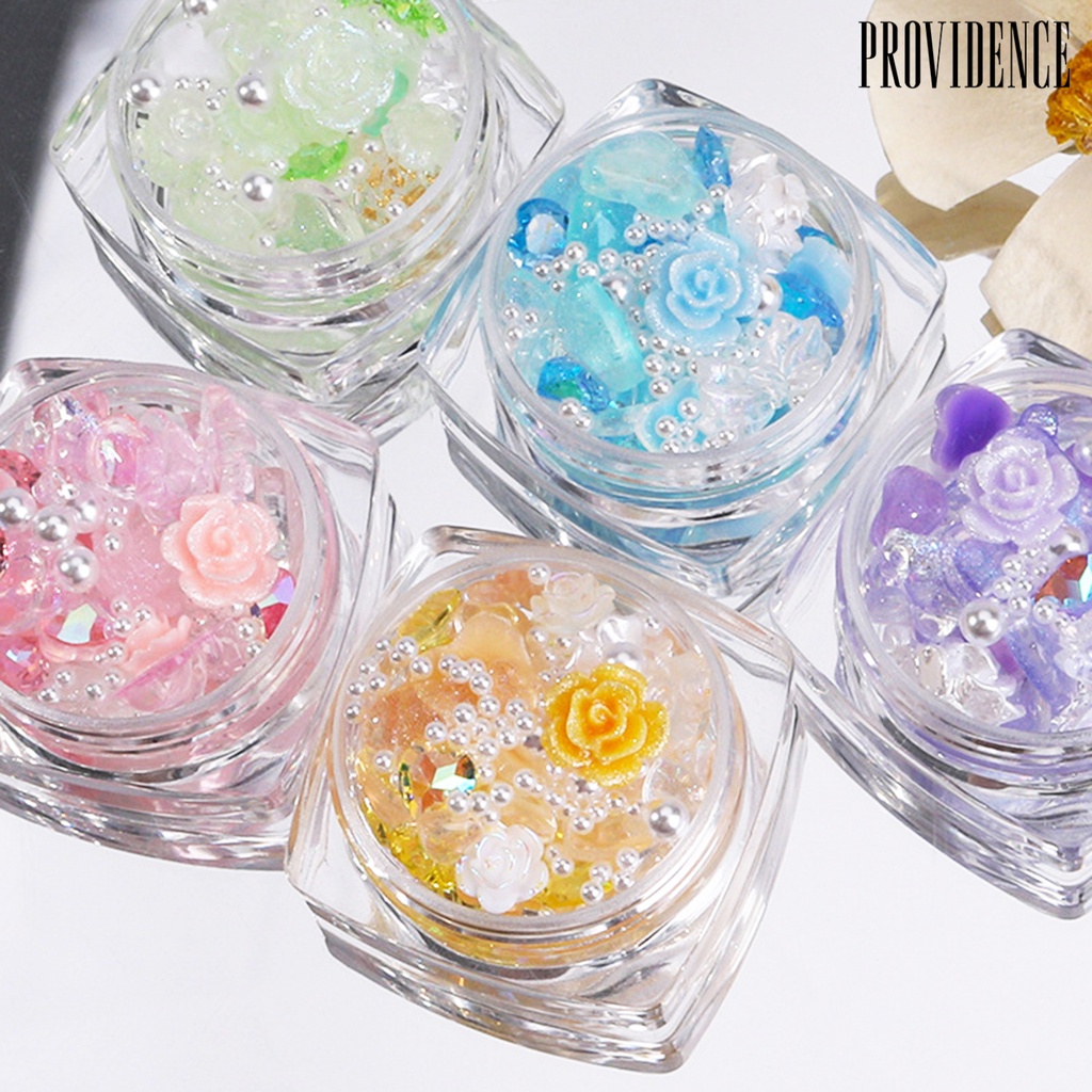 Providence 1 Kotak Mutiara Imitasi Bentuk Pita / Hati / Bunga Mawar / Beruang Bahan Resin Untuk Dekorasi Nail Art