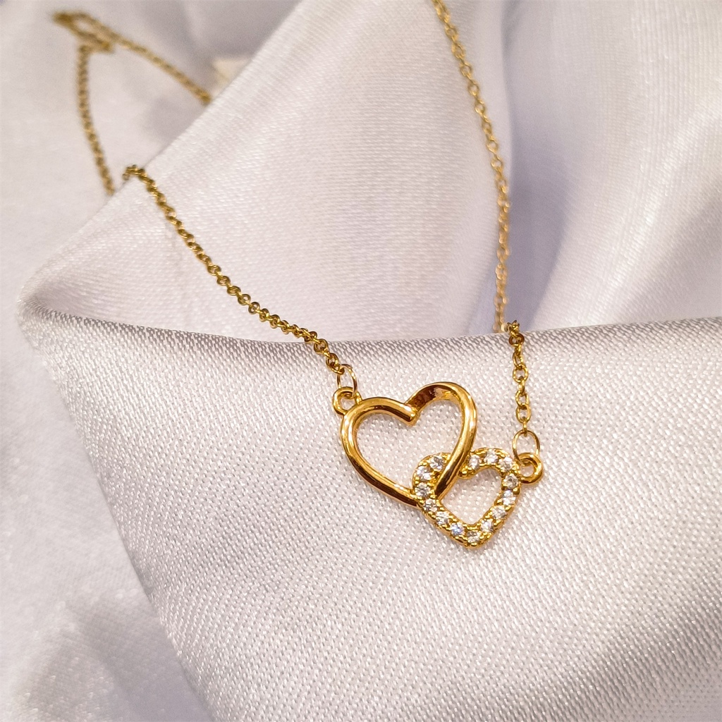 Kalung Titaniun Wanita Permata Perhiasan Asli Wanita Anti Karat Lapis Emas 24k xianglian jewelry Aksesori Premium Korea