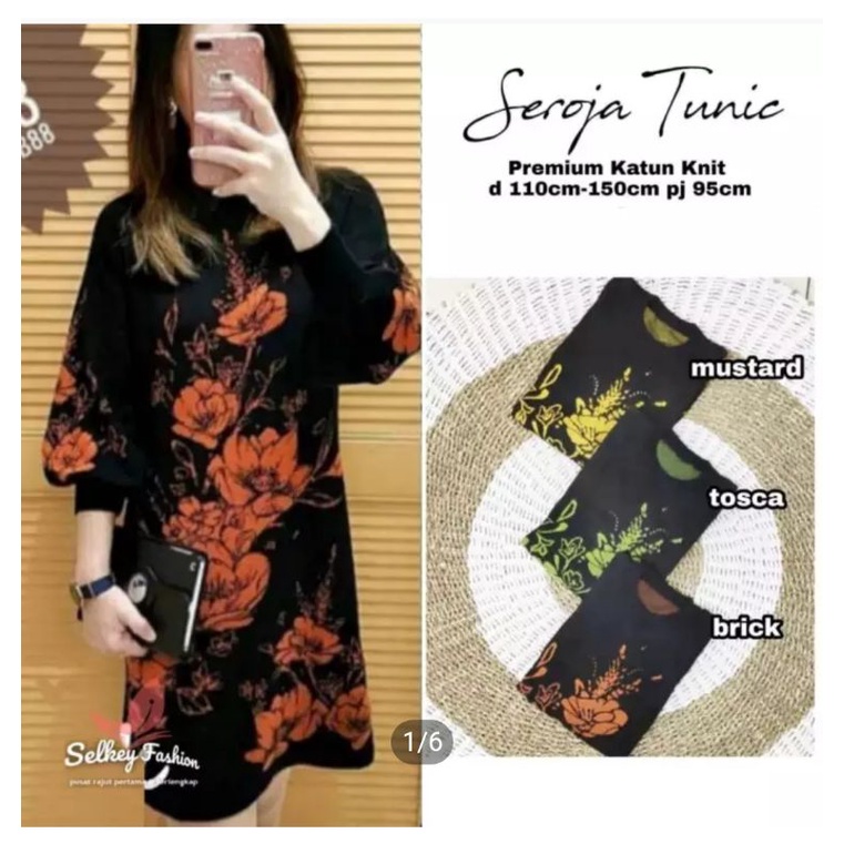 Dress rajut lengan balon/tunik rajut bunga batik tangan balon halus real pict