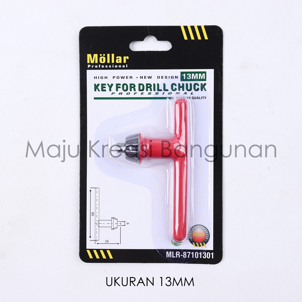 Kunci Kepala Bor Mollar 13mm Key for Drill Chuck Mesin Listrik Karet 13 mm