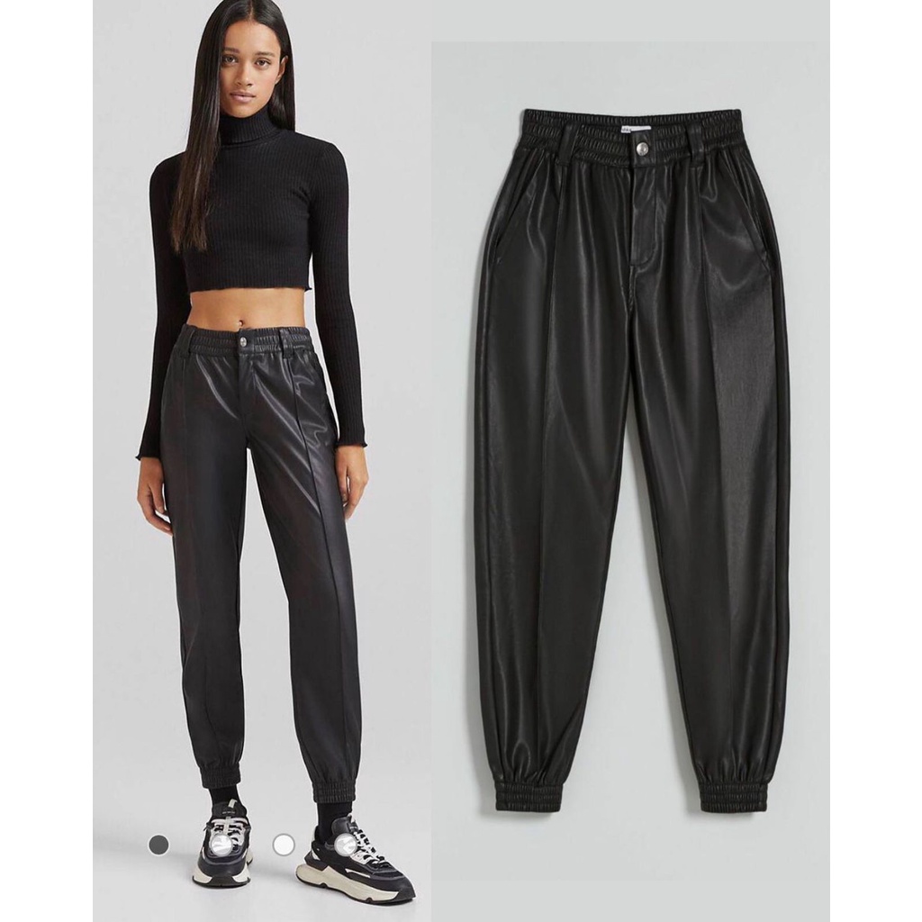 Bershka Faux Leather Jogger Trousers