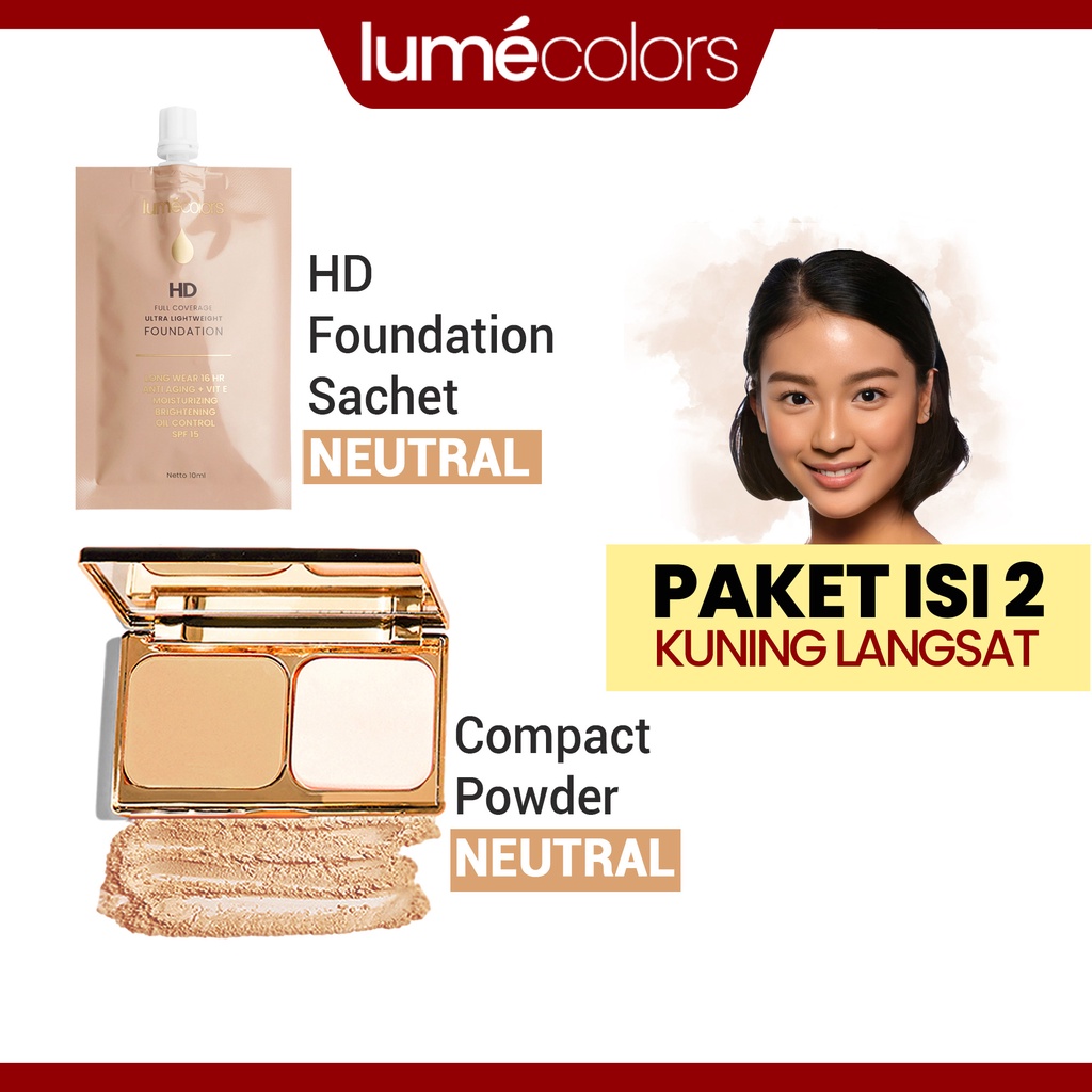 (Free Emas) Lumecolors Paket Bundling 2in1 Double Action Compact Powder + Sachet Foundation 10ml