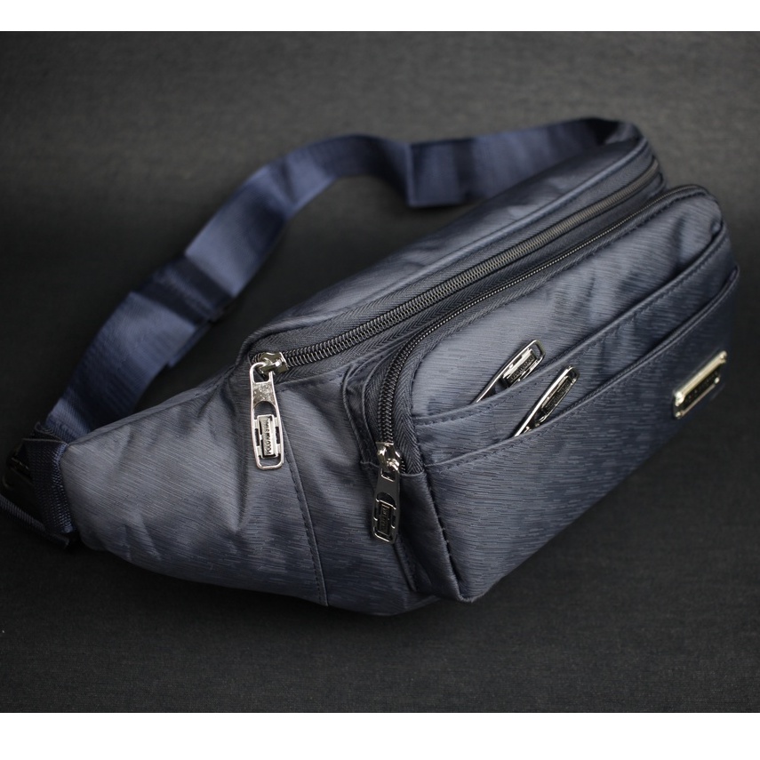 Tas Pinggang Waistbag Bisa Selempang Polo Amstar Bahan Nilon Poliester Waterproof Free USB Extension