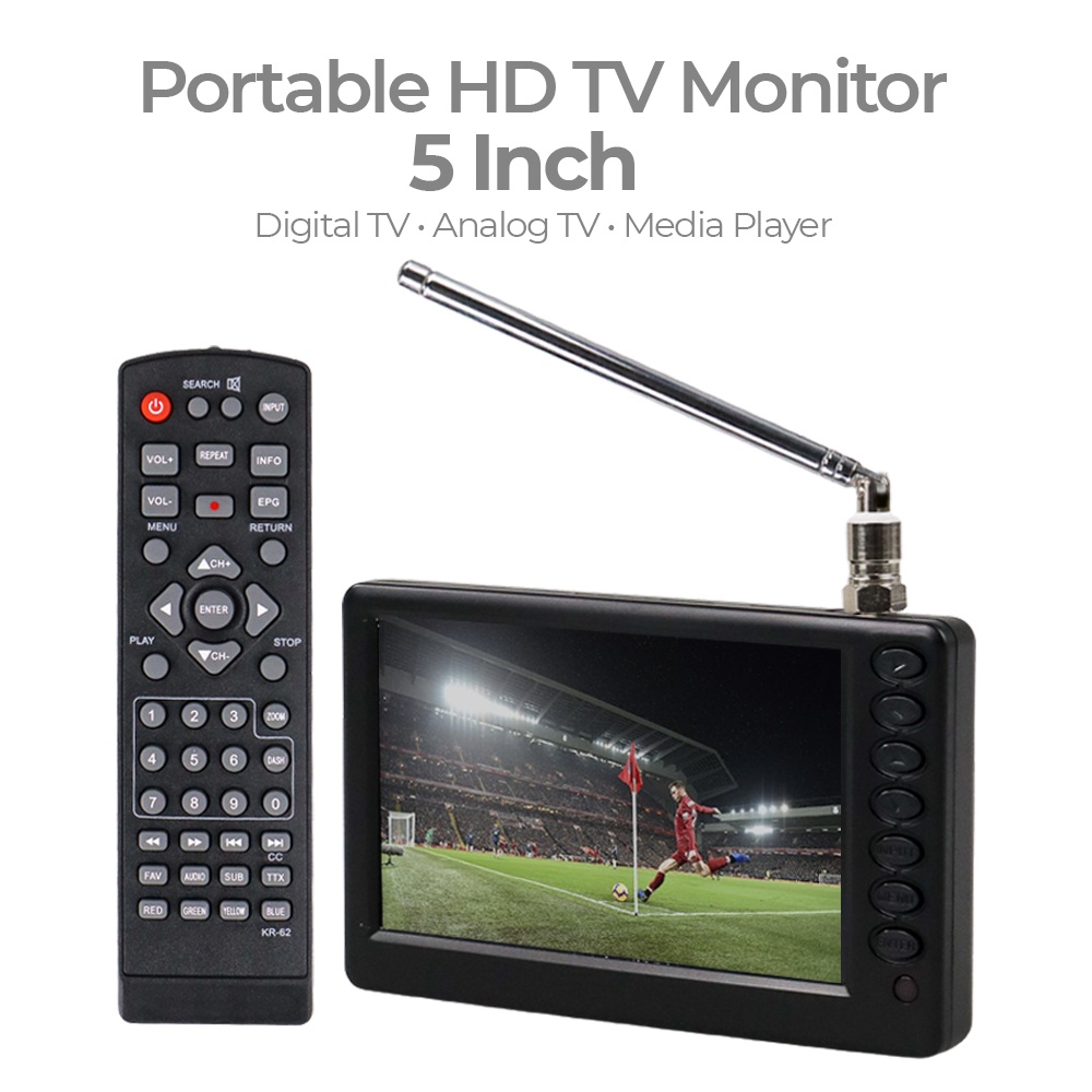 Taffware Portable HD TV Monitor 5 Inch DVB-T2 + Analog - D5 - Black