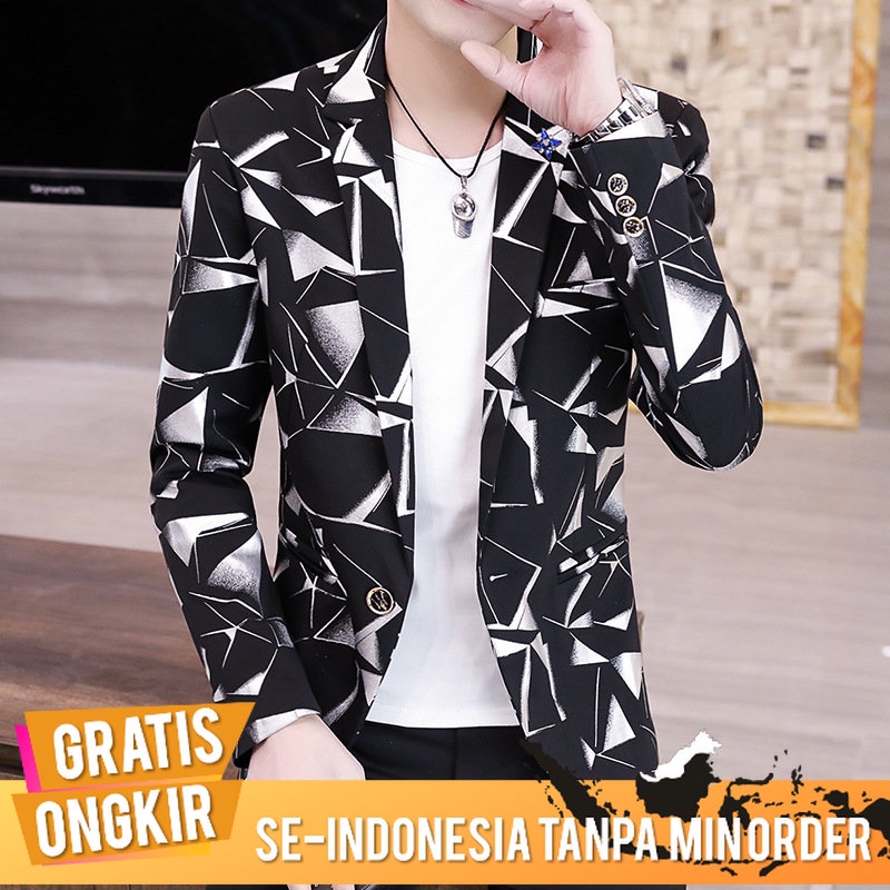 Jas Pria Blazer Pria  Korea Selebriti Internet  Bergaris Top Slim Fit Spring   Ruan  Kecil  pria Kas