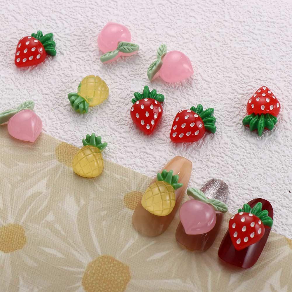 AUGUSTINA Pesona Buah Kuku Agustina Resin Kawaii Strawberry Peach Nanas Manicuring Gems Hiasan Kuku