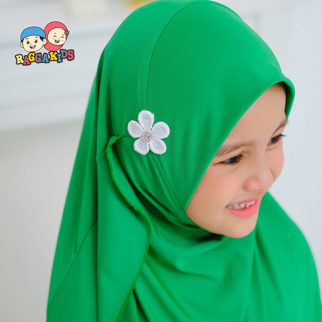 Bergo hijab instant Zaara Raggakids Jilbab anak instant Size L 6-11 tahun - Jilbab anak sekolah SD SMP SMA - jilbab anak putih manasik haji