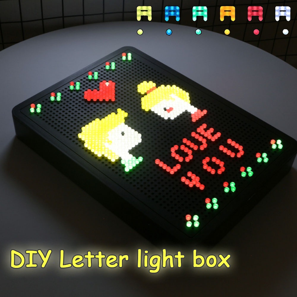 LED Pixel Surat LightBox DIY Luminous Kuku Ibu 6 Warna Baterai USB Pernikahan Natal Hadiah Pesta Papan Pesan