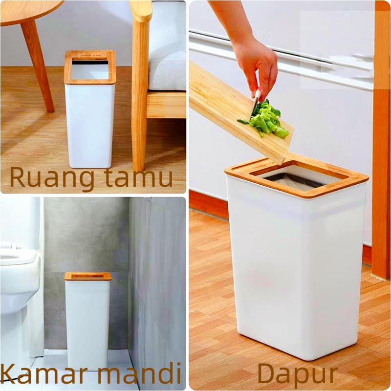 Tong Sampah / Tong Sampah+trash bag kantong sampah Tutup Kayu 7.5L/9L Tempat Sampah  Besar  Tong Sampah Aesthetic Tempat Sampah Mobil Tempat Sampah Kama  Tempat Sampah Tong  Ruang Tamu Kamar Mandi Dapur COD