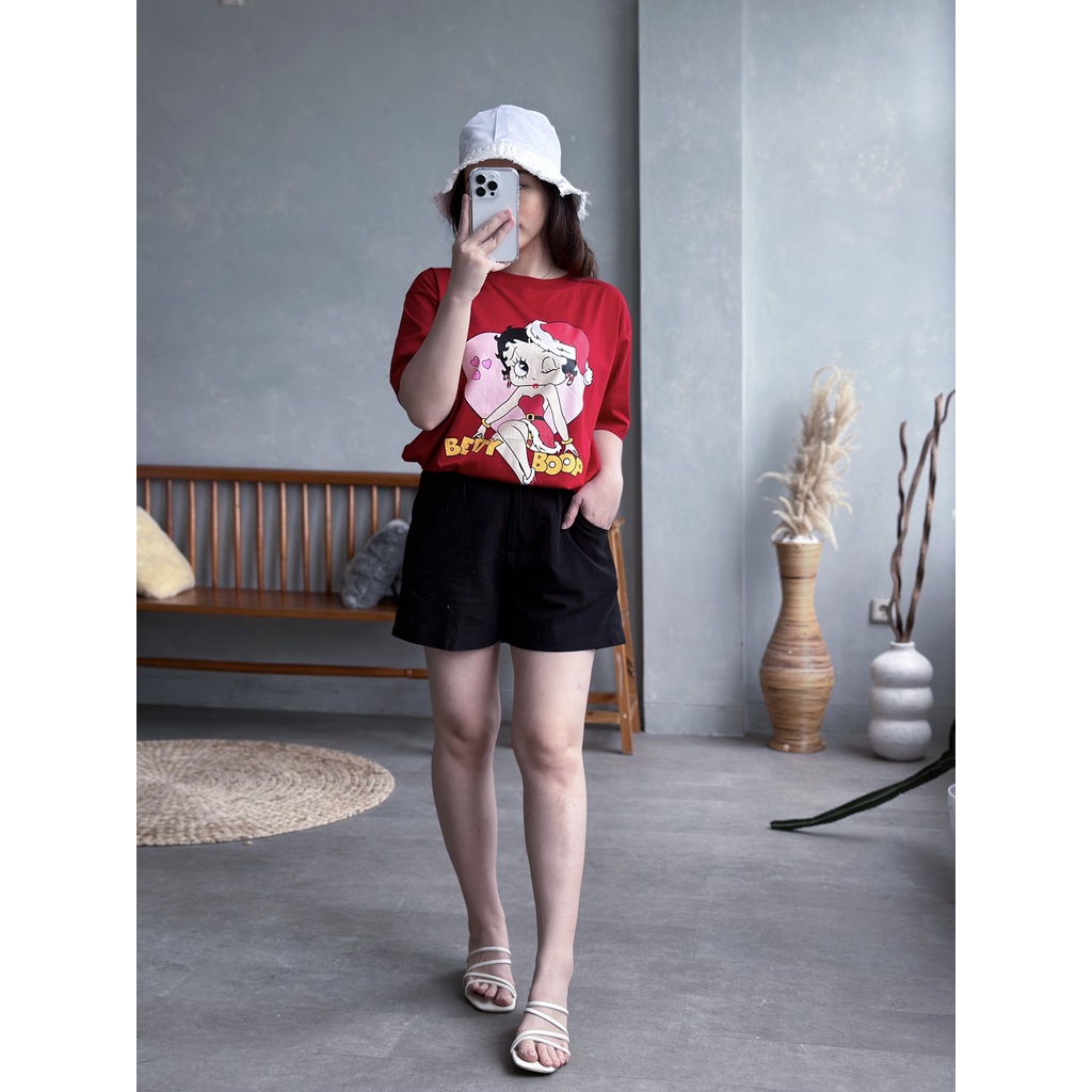 INFINITEE Kaos Katun Jumbo Wanita Karakter Lucu